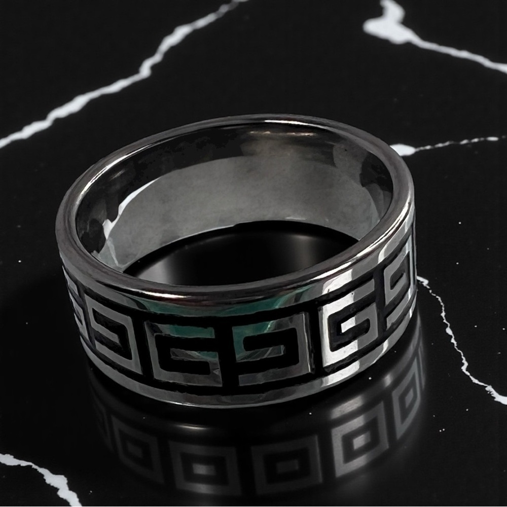 Stainless Steel Greek Key Band Ring - Size 17 (US 7) NWT